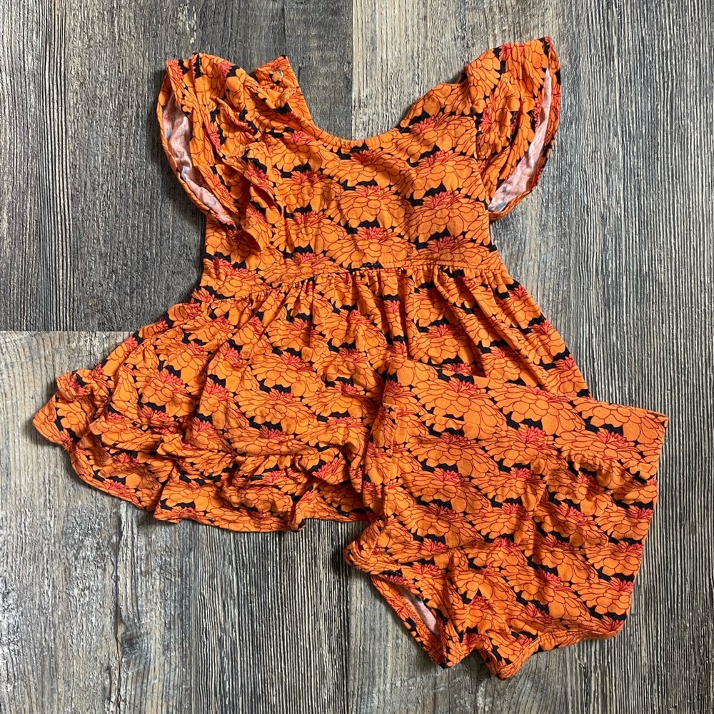Orange Floral Kids Shorts Set